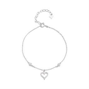 Silver Cubic Zirconia Heart Bracelet - 7.5in - F14204