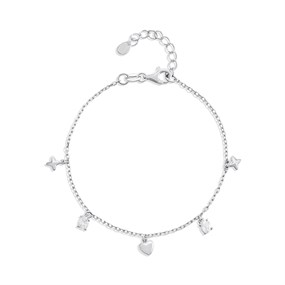 Silver Oval CZ Heart Star Charm Bracelet - F14205