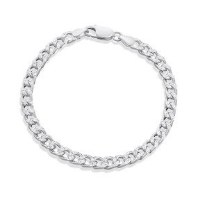 Silver Engraved Link Curb Bracelet- 7.5" - F1607