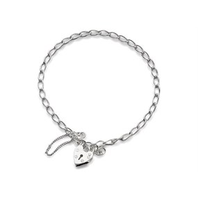 Silver Curb Bracelet With Heart Padlock - F1811