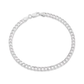 Silver 4mm Wide Curb Bracelet - 9in - F19001