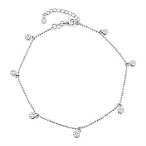 Silver Cubic Zirconia Dropper Anklet - 11in - F2012