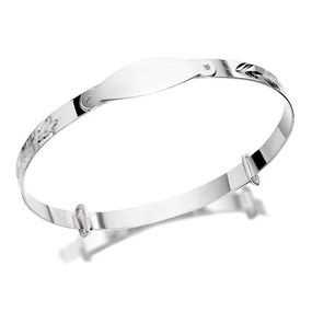Silver Diamond Set Identity Expanding Baby Bangle - F2633