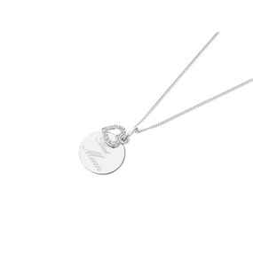 Silver Cubic Zirconia Best Mum Disc Necklace - F33011