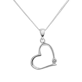 Silver Cubic Zirconia Heart Necklace - F33015