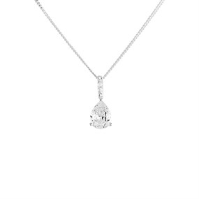 Silver Cubic Zirconia Teardrop Necklace - F33019