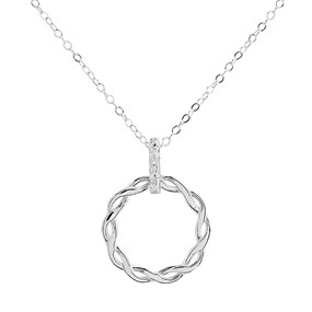 Silver Cubic Zirconia Entwined Circle Necklace - F33024