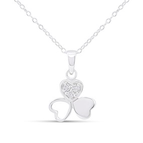 Silver C.Z. Shamrock Necklace - F33038