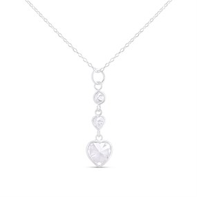 Silver Three C.Z. Heart Necklace - F33039