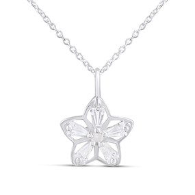 Silver Tapered Baguette CZ Flower Necklace - F33108