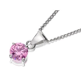 Silver Pink Cubic Zirconia Pendant And Chain - F3336