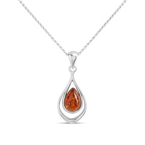 Silver Amber Teardrop Necklace - F34102