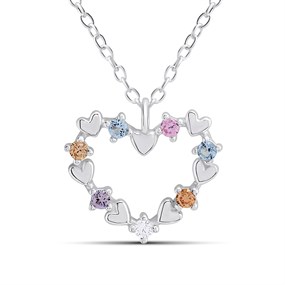 Silver Pastel CZ Open Heart  Necklace - F34123