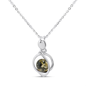Silver Green Amber Floating Necklace - F3423