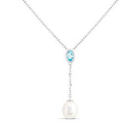 Silver Freshwater Pearl And Blue Topaz Necklace - F35162