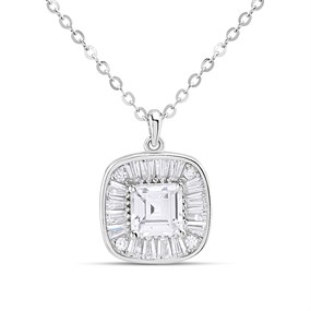 Silver Cushion Mixed Cut CZ Necklace - F35173