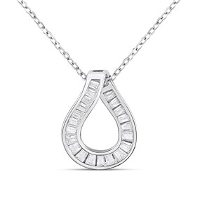 Silver Baguette CZ Teardrop Necklace - F35174