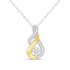 Silver Yellow Gold Plated Cubic Zirconia Cluster Twist Necklace - F35175