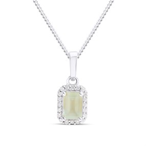 Silver Milky Aquamarine And CZ Halo Birthstone Necklace - F35183