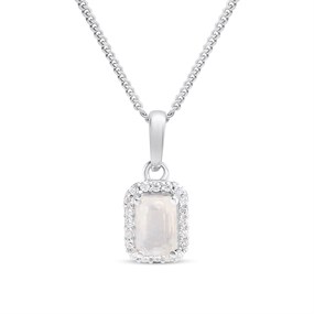 Silver Moonstone And CZ Halo Birthstone Necklace - F35186