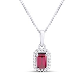 Silver Rhodolite Garnet And CZ Halo Birthstone Necklace - F35187
