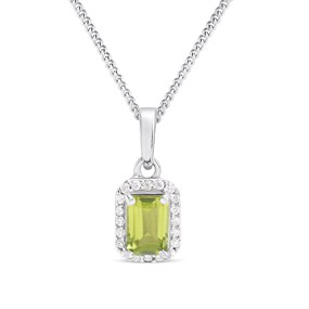 Silver Peridot And CZ Halo Birthstone Necklace - F35188