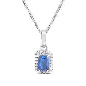 Silver Kyanite And CZ Halo Birthstone Necklace - F35189