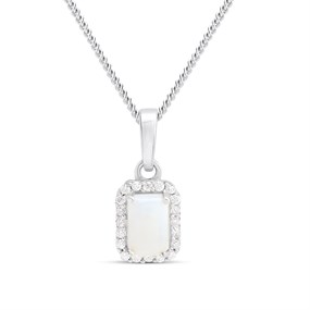 Silver Opal And CZ Halo Birthstone Necklace - F35190