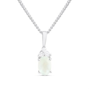 Silver Milky Aquamarine And CZ Oval Birthstone Necklace - F35195
