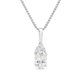 Silver Oval White Topaz And CZ Birthstone Necklace - F35196