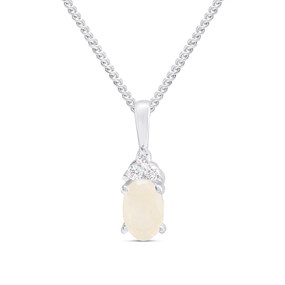 Silver Moonstone And CZ Oval Birthstone Necklace - F35198