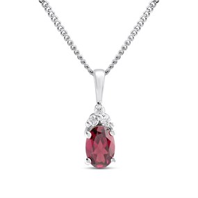 Silver Rhodolite Garnet And CZ Oval Birthstone Necklace - F35199