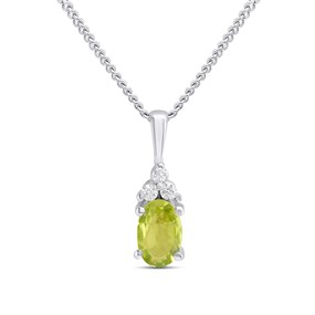 Silver Peridot And CZ Oval Birthstone Necklace - F35200