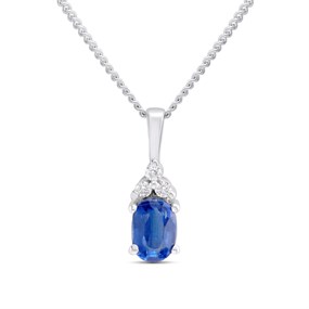 Silver Kyanite And CZ Oval Birthstone Necklace - F35201