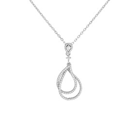 Silver Cubic Zirconia Teardrop Necklace - F3580