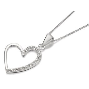 Silver Cubic Zirconia Heart Pendant And Chain - F3590