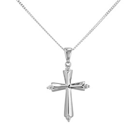 Silver Cubic Zirconia Cross And Chain - F3630