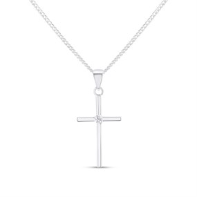Silver CZ Cross And Chain - F37005
