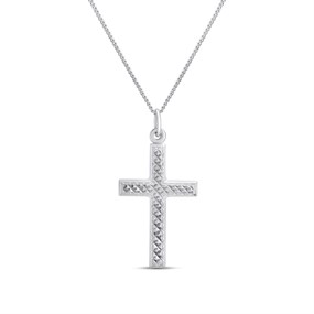 Silver Diamond Cut Cross Necklace- 26mm - F3715