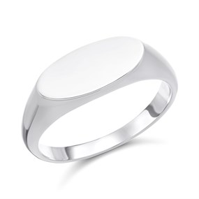 Silver Rhodium Plated Oval Signet Ring - F4931