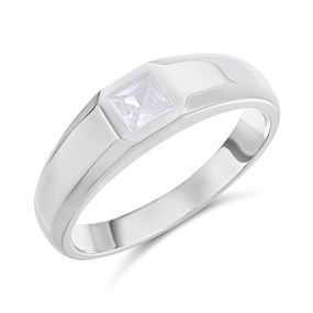 Silver Square CZ Signet Ring - F5122