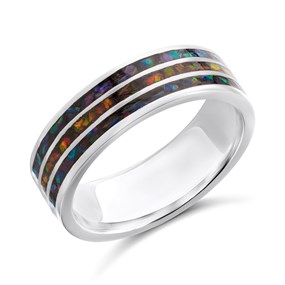Silver Opal in Resin 3 Row Ring- 8mm - F5129