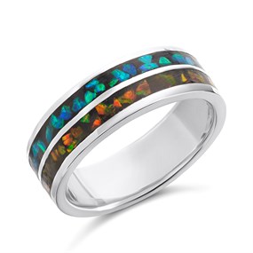 Silver Opal In Resin Two Row Ring- 8mm - F5130