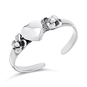 Silver Heart Flower Toe Ring - F5605