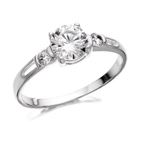 Silver Cubic Zirconia Solitaire Ring - F6007