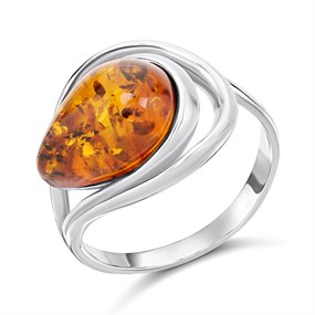 Silver Amber Teardrop Ring - F60104