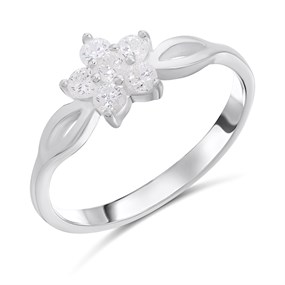 Silver CZ Flower Cluster  Ring - F60107