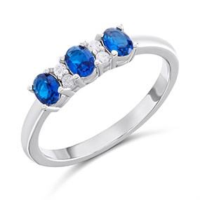 Silver Simulated Sapphire And CZ Ring - F60125