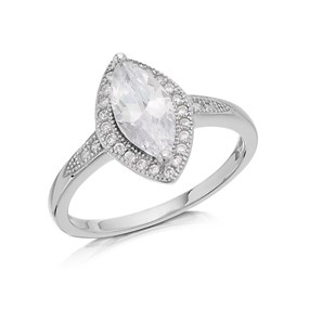 Silver Cubic Zirconia Elipse Ring - F6037