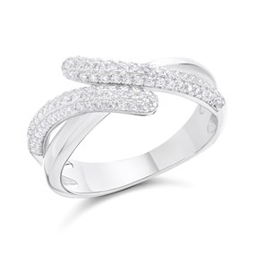 Silver Cubic Zirconia Bypass Ring - F6055